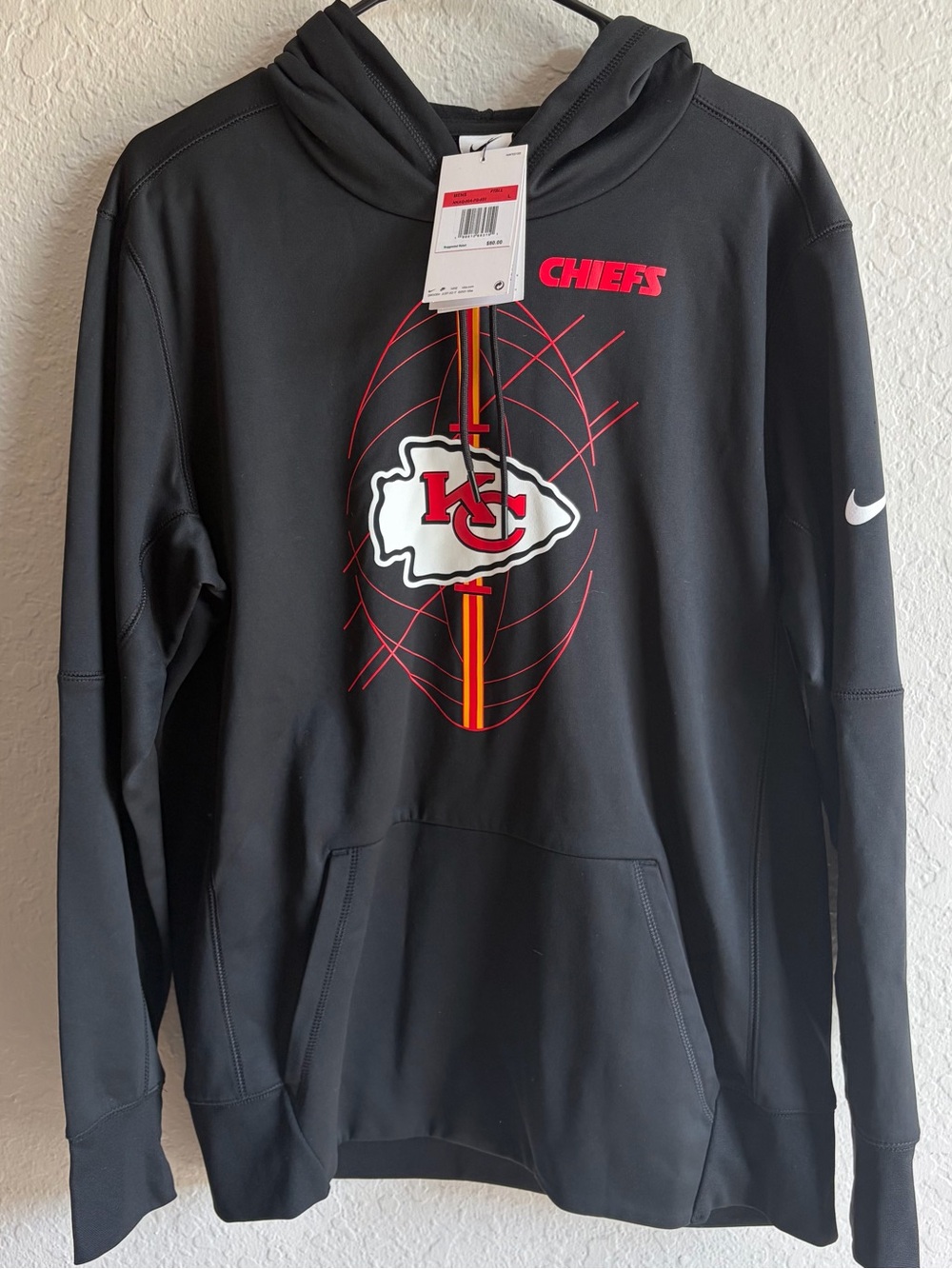 Nike Kansas City Chiefs Black Therma Fit Hoodie - Men’s Large NFL NWT